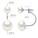 Earrings Duo Real Cultured Freshwater Pearls Button 6 and 9 mm - Natural White - Longueur 42 cm