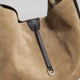 Suede Leather Slouchy Triangle Hobo Bag - Oat