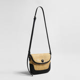 Handwoven Straw Saddle Crossbody - Black