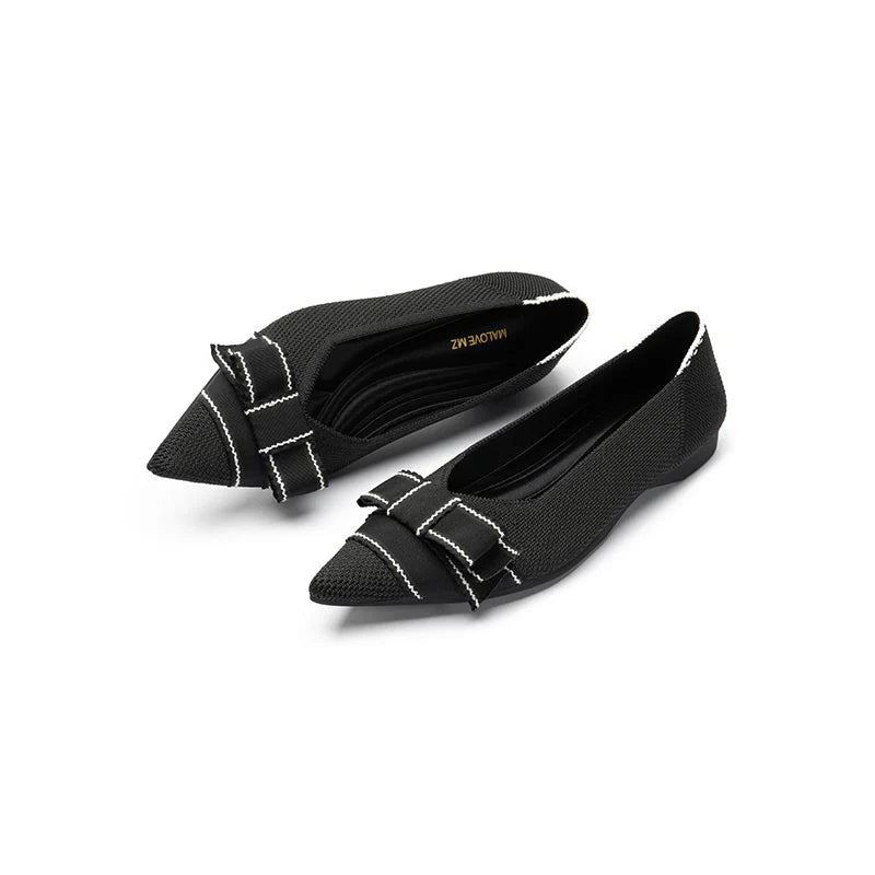 Vintage Bow Pointed Toe Flats - Black