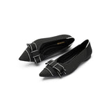 Vintage Bow Pointed Toe Flats - Black