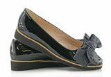 Bosccolo Womens Ballerina With Big Bow - Black Lacquered