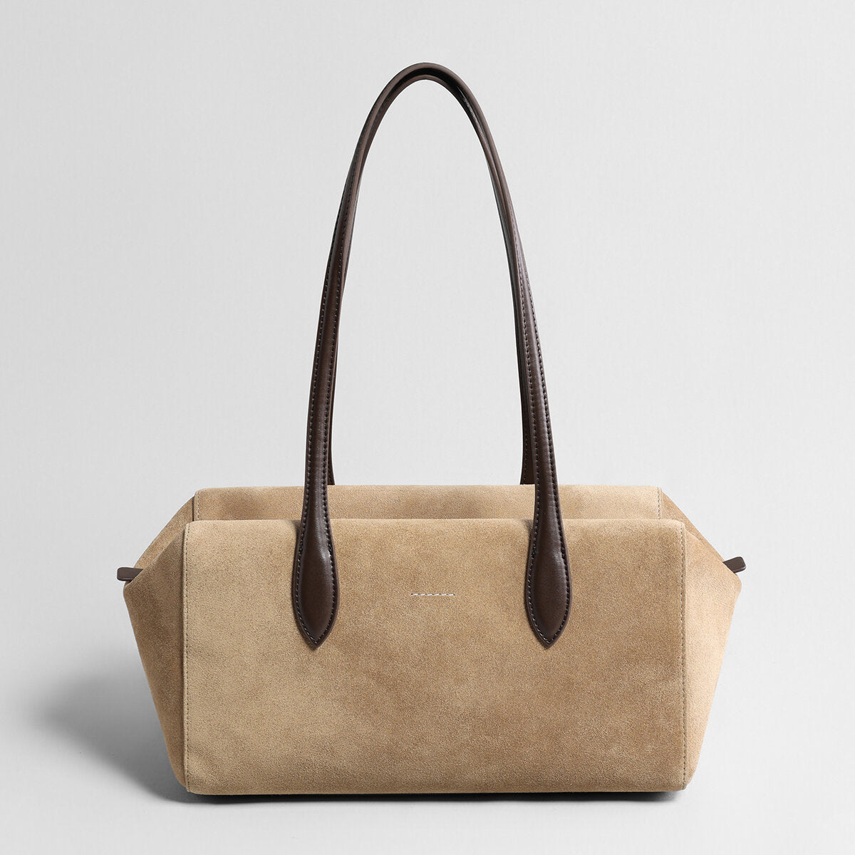 Suede Leather Structured Pillow Tote Bag - Oat