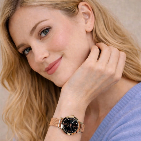 Boxed Rose Gold Watch & Earrings Set With SWAROVSKI® Crystals Embellishment
