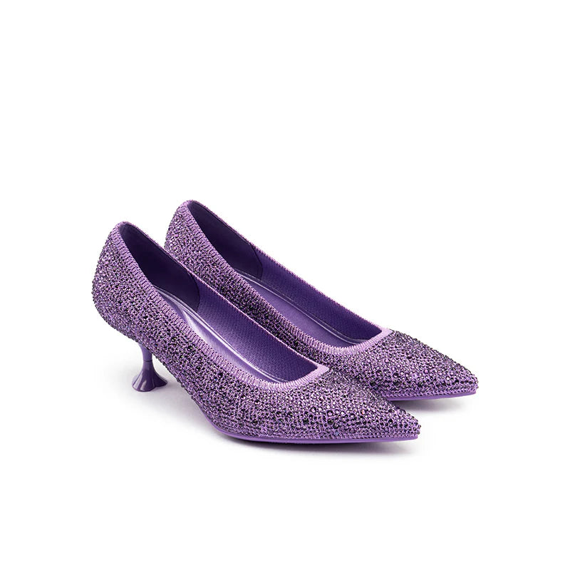 Cocktail Rhinestone Kitten Heels - Purple