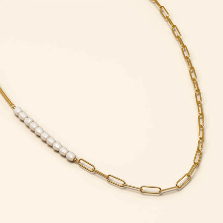 Bullion Gold Cuban Pearl Paperclip Necklace in Gold