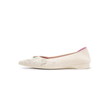 Butterfly Floral Knit Pointed Toe Ballet Flats - Ivory