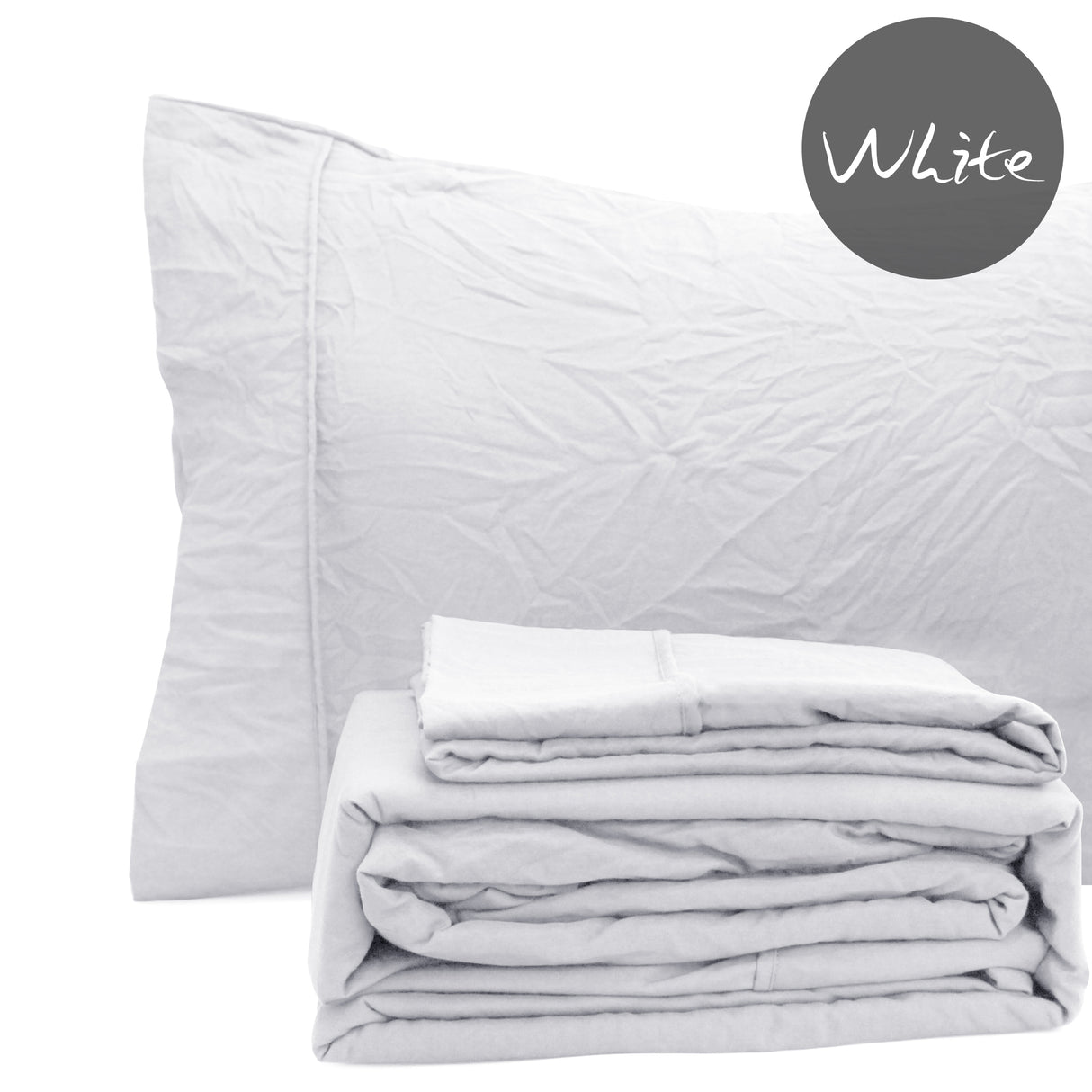 Ramesses Pebble Wash Linen Alternative Sheet Set  - White