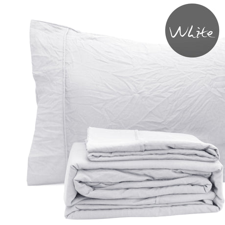 Ramesses Pebble Wash Linen Alternative Sheet Set  - White