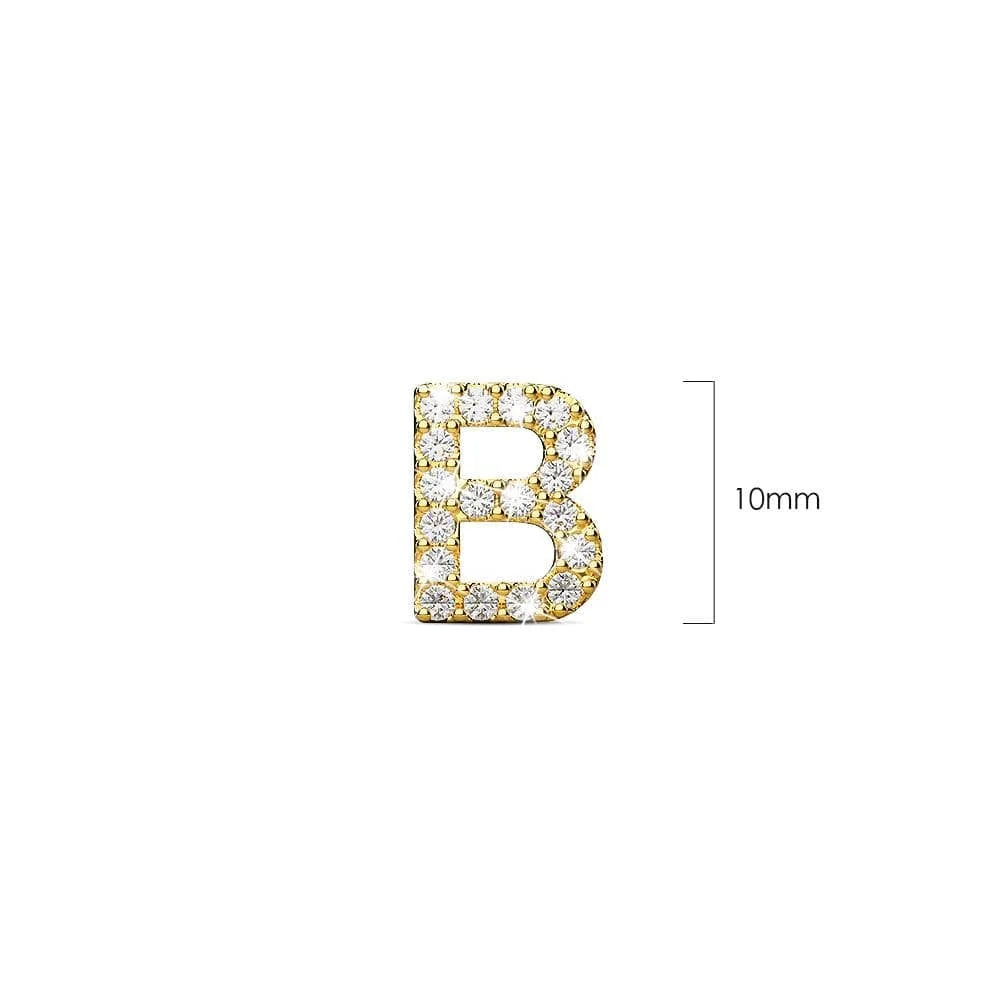 Solid 925 Sterling Silver Glamour Alphabet Letter Earrings Gold