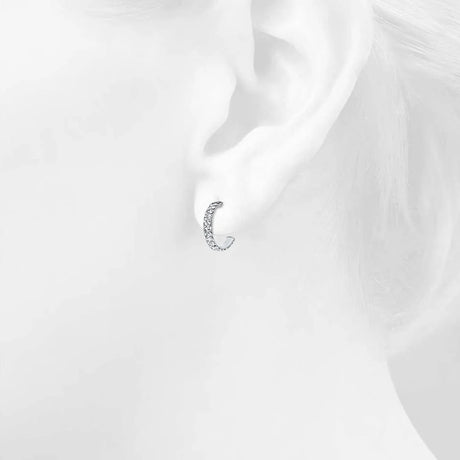 Solid 925 Sterling Silver Crystal C Hoop Earrings