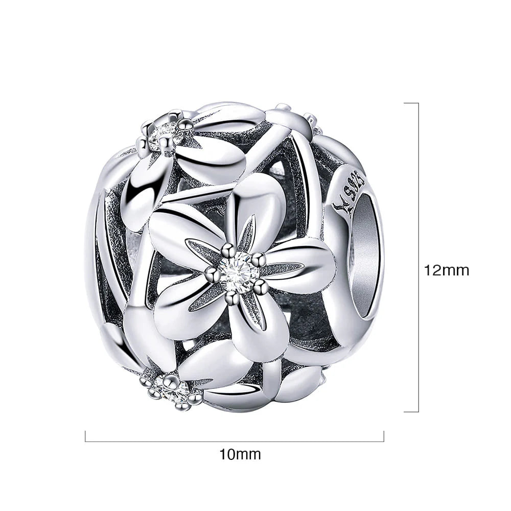 Solid 925 Sterling Silver Daisy Garden CZ Charm