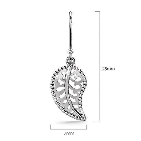 Solid 925 Sterling Silver Leaf Dangle Earrings