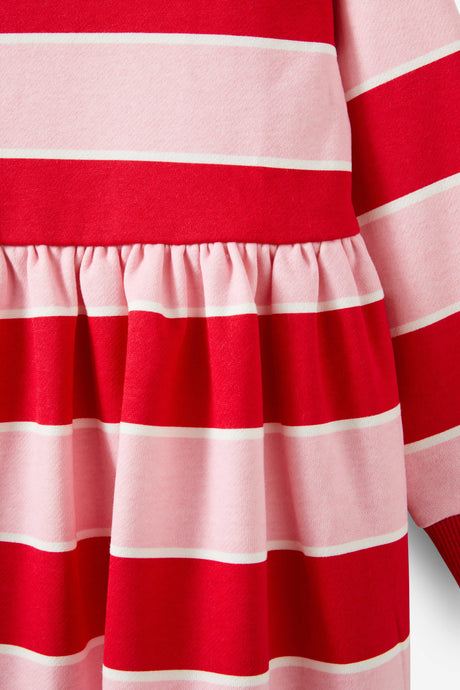 Cotton On Kids Girls Sammy Long Sleeve Dress - Marshmallow/Varsity Red Stripe