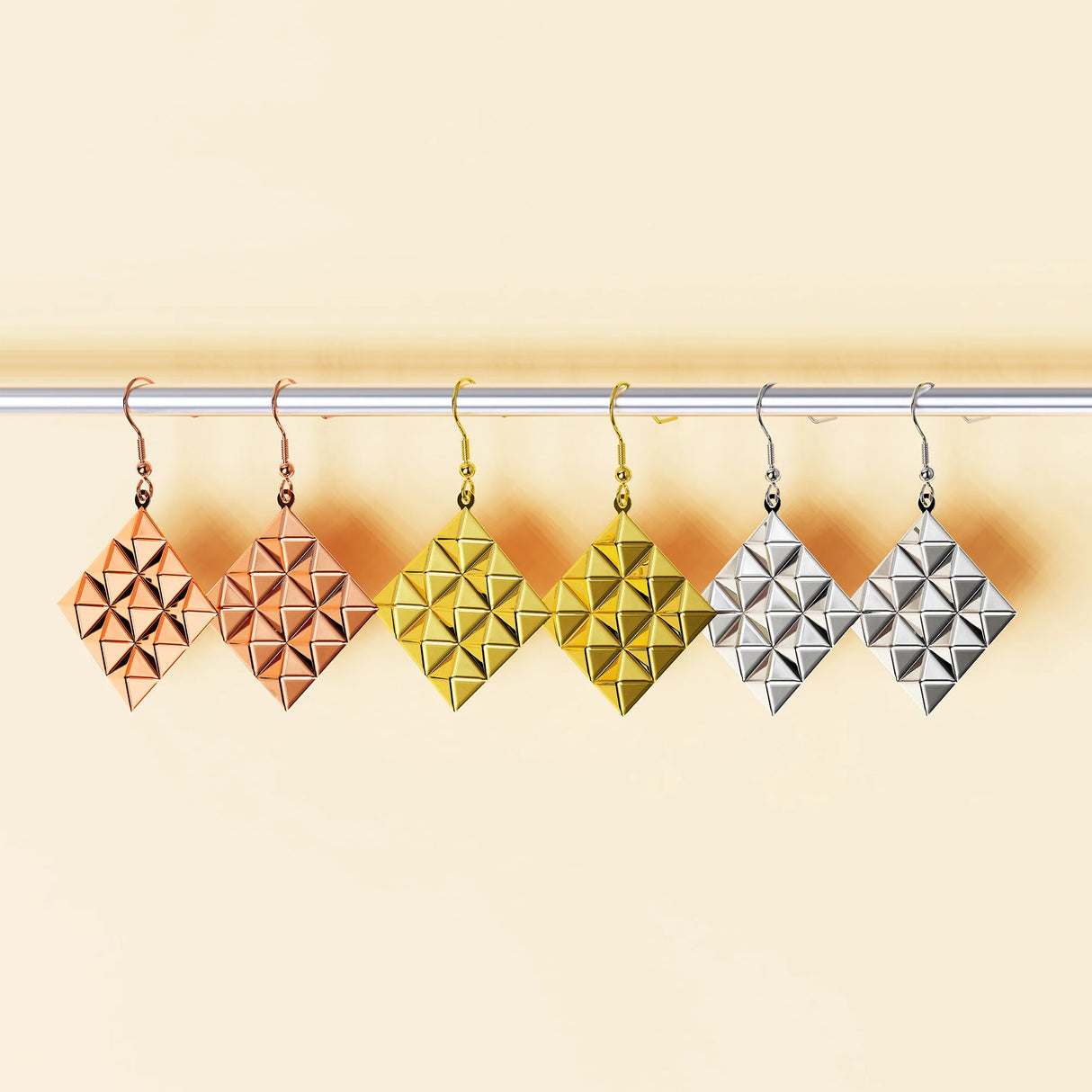 Bullion Gold Fascination Geometric Style Diamond Shape Metallic Earrings Gold
