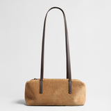 Suede Leather Structured Bowling Bag - Camel