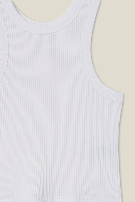Cotton On Kids Girls Fitted Essential Tank - White Rib