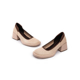 Vintage Square Toe Mary Jane Pumps - Nude