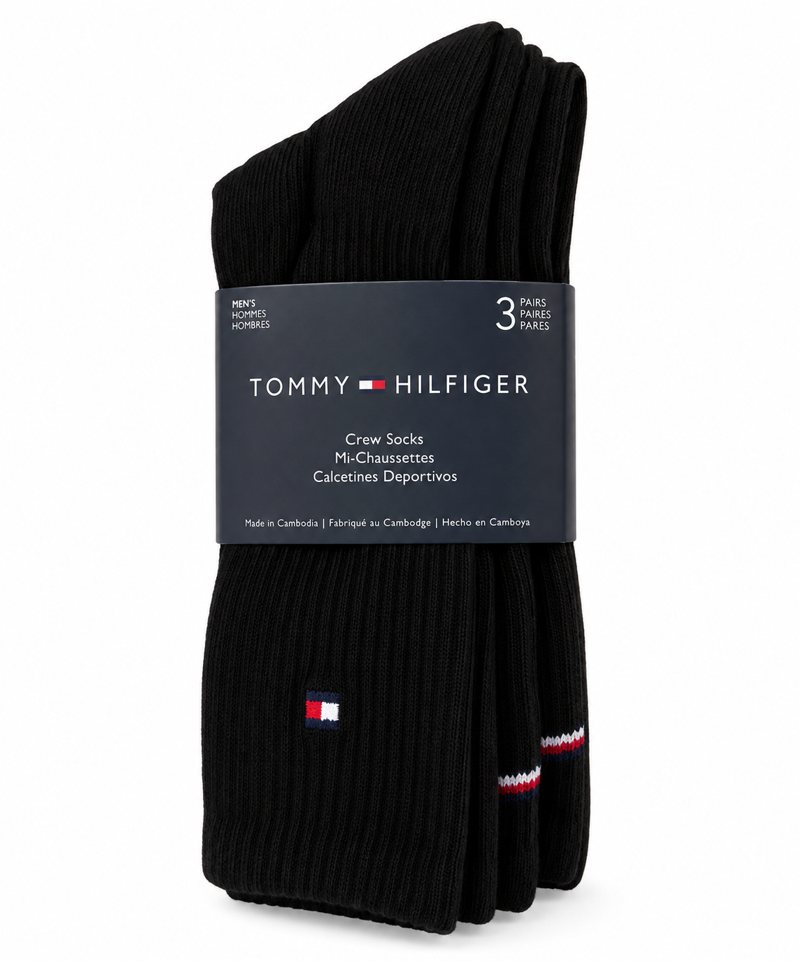 Tommy Hilfiger Men's 3-pack Athletic Crew Sock- Deep Black