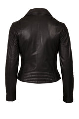 Womens Leather Jacket in Black with Zips