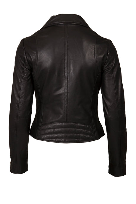 Womens Leather Jacket in Black with Zips