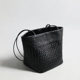 Hand-Woven Leather Tote Bag - Black