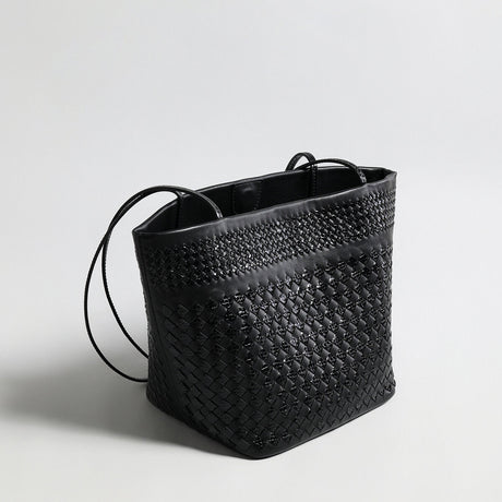 Hand-Woven Leather Tote Bag - Black