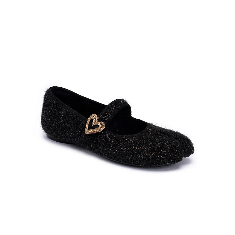 Oriental Split Toe Mary Jane Flats - Black