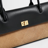 Two-Tone Quilted Suede & Leather Baguette Bag - Camel