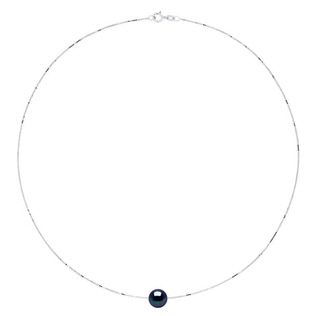 Necklace Freshwater Pearl Black White Gold 9-10mm