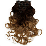 2Pcs Two Tone Ombre High Grade Brown Curly Hair 7Piece 16Clips 24" Hair Extension 2X