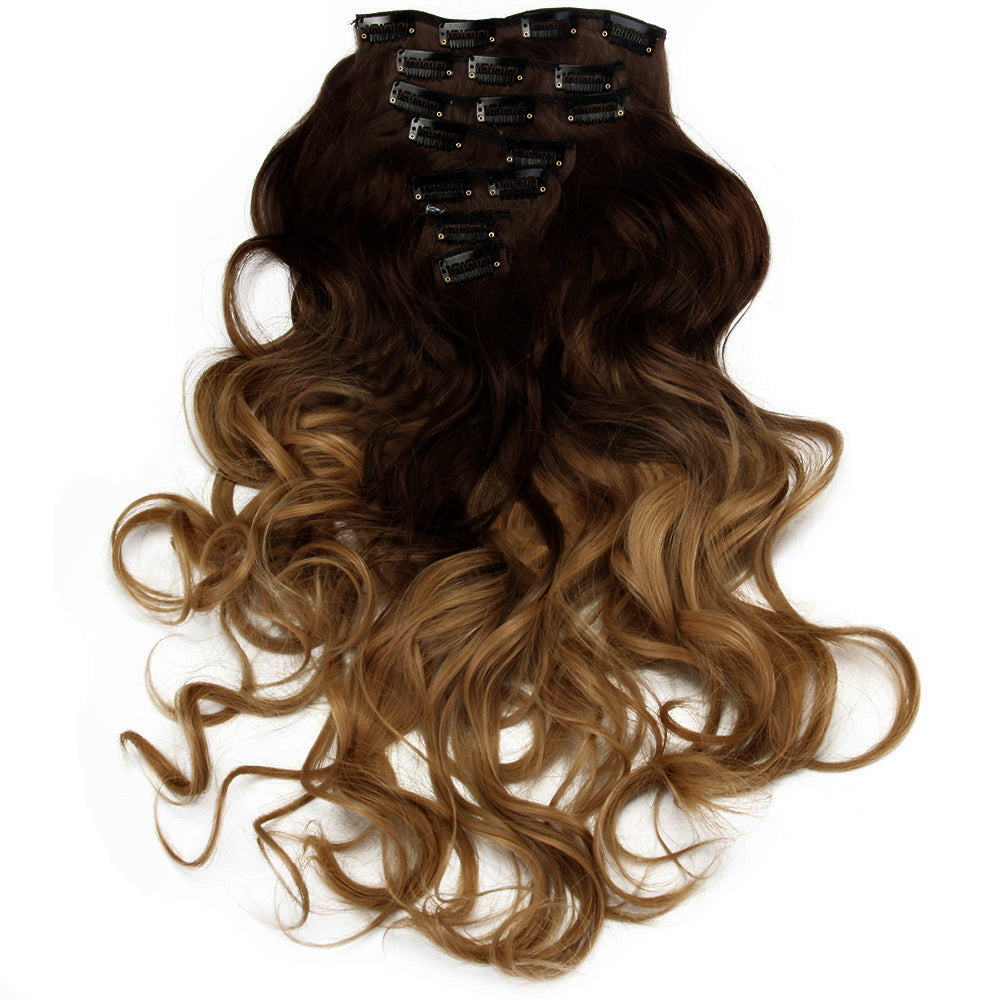 Two Tone Ombre High Grade Brown Curly Hair 7Piece 16Clips 24" Hair Extension 02