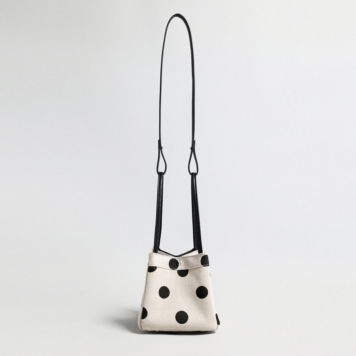 Polka Dot Canvas Mini Bucket Bag - Ivory