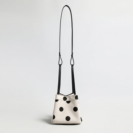 Polka Dot Canvas Mini Bucket Bag - Ivory
