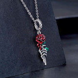 Solid 925 Signature Silver Red Rosy Rose Charm