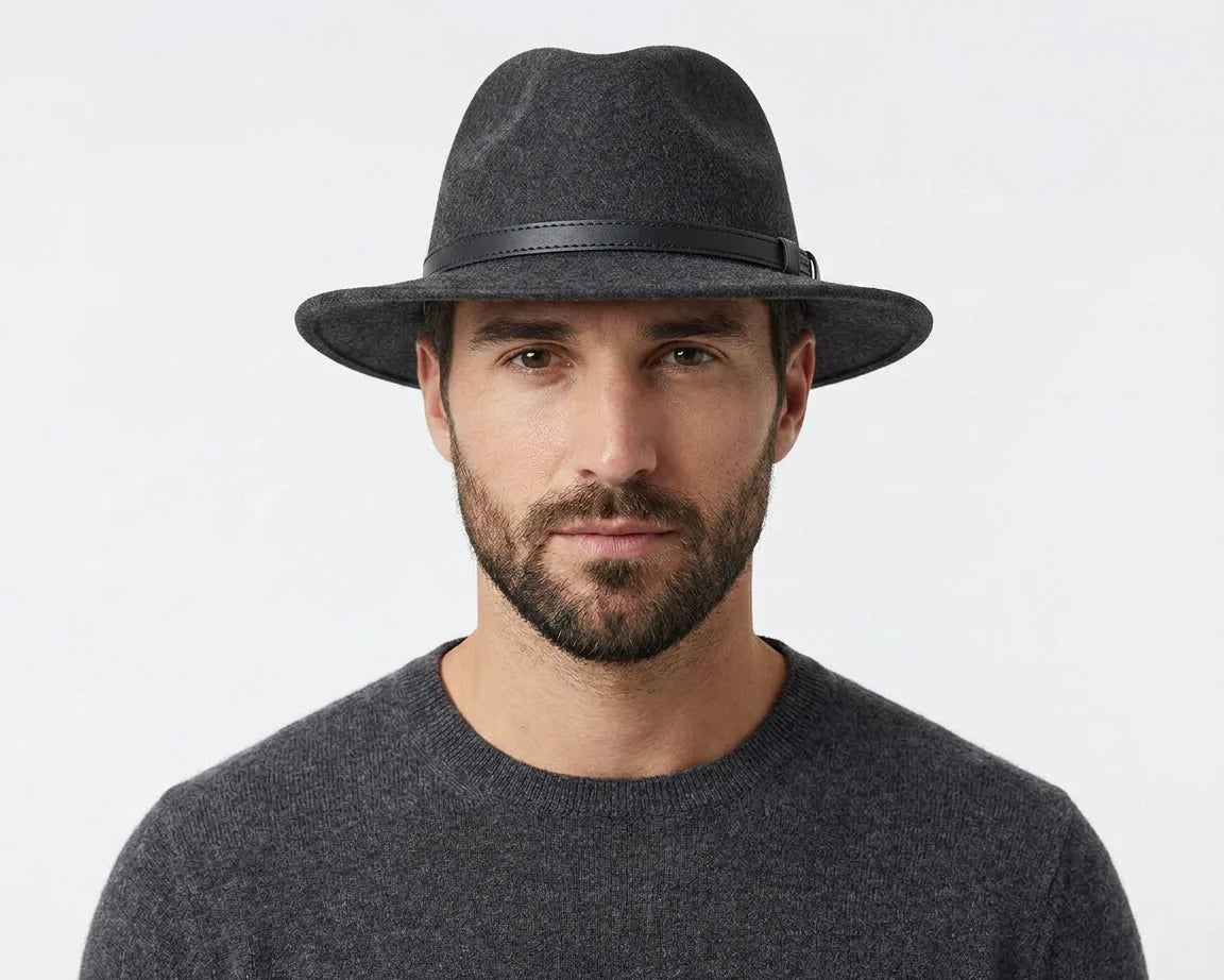Cherry Red Wool Blend Fedora - Black