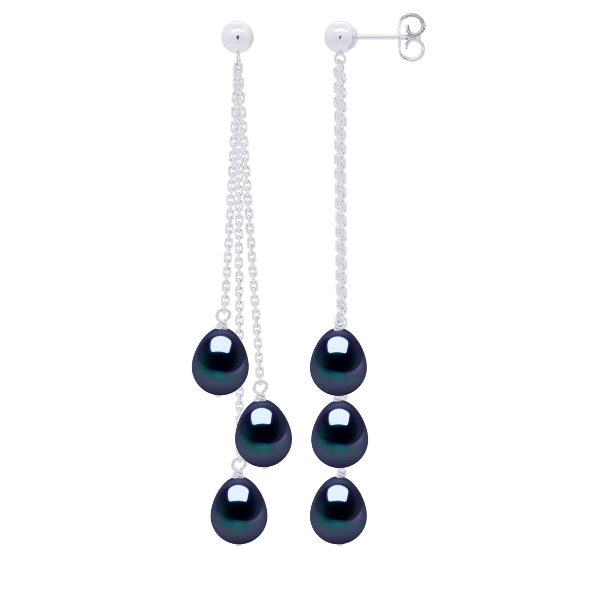 Earrings Trio - Black "Tahiti Style" - Longueur 42 cm