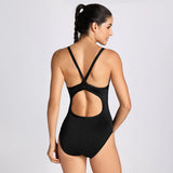 Sleek Solid Elite Training Athletic One Piece Swimsuit - Black