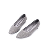 Rhinestone Gradient Knit Pointed Toe Wedge Flats - Grey