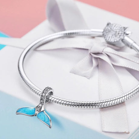 Solid 925 Sterling Silver Fishtail Clear CZ Charm