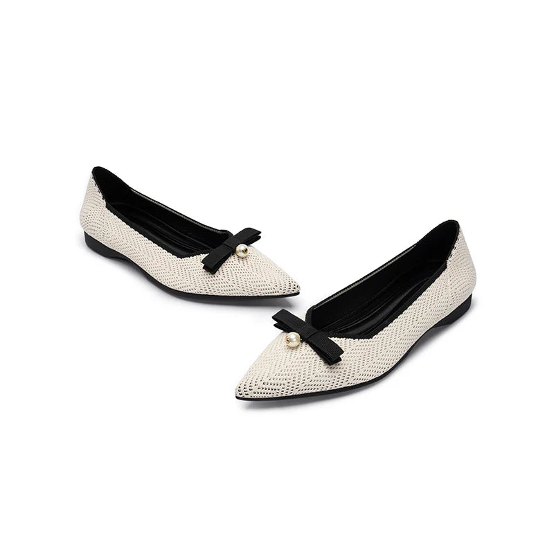 Sarah Casual Pearl Bow Commuter Flats - White