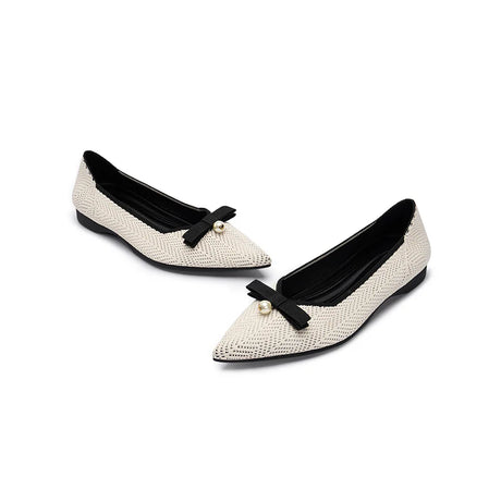 Sarah Casual Pearl Bow Commuter Flats - White