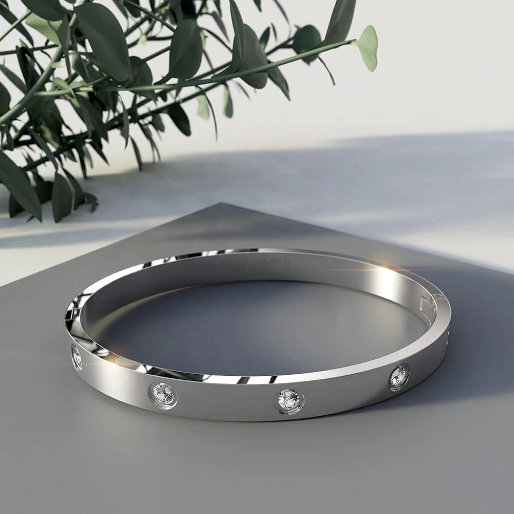 Bullion Gold Cecelia Stainless Steel Bangle in White Gold - 64mm