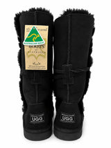 Australian Leather Ugg Long Boho Tassel Tie Sheep Skin - Black - AU5