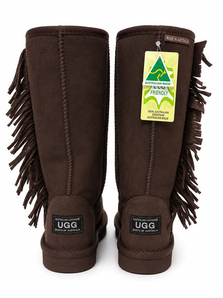 Australian Leather Ugg Classic Tall Fringe Stud - Chocolate - AU4