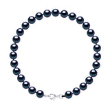 Bracelet of Real Cultured Freshwater Pearls Round 6-7 mm - Black "Tahitian Style"