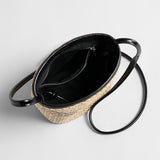 Striped Woven Straw Bucket Bag - Natural