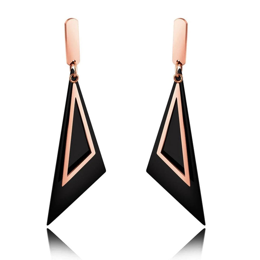 Bullion Gold Modern Geometric Style Dangle Earrings Duo Scalene