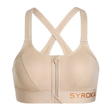 Zip Front Large Padded High Impact Sports Bra - Beige