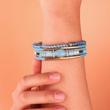 Liv Oliver 18K Gold Sea Blue Leather Gemstone Bracelet